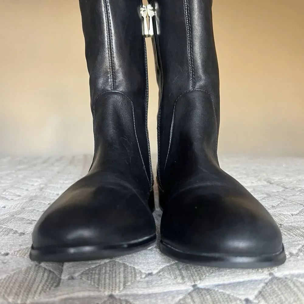 Ann Taylor Cody Black Leather Knee High Riding Boots Women 7 M Classic Side Zip‎